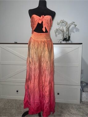 Beach Bunny Coral to Pink Ombre Tie-Front Maxi Skirt